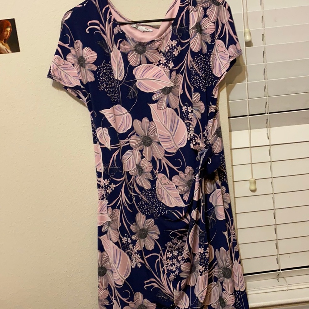 Pink and blue wrap dress